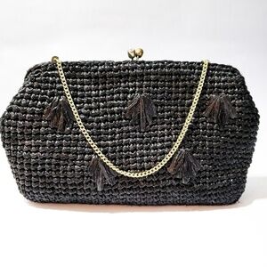 Vintage kiss lock woven handbag